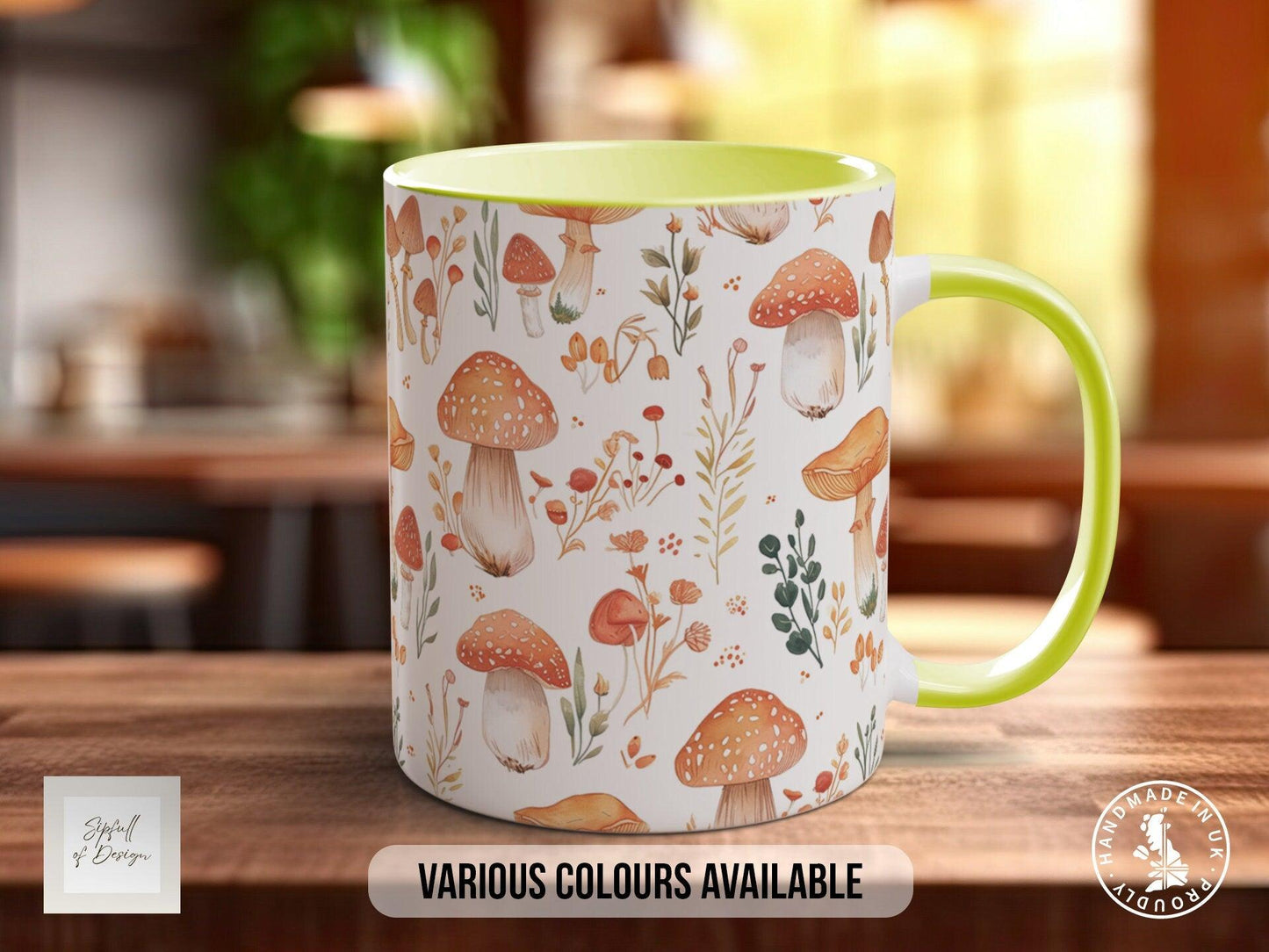 Mushroom Garden Pattern Full Wrap Coloured Art Mug - Design 6