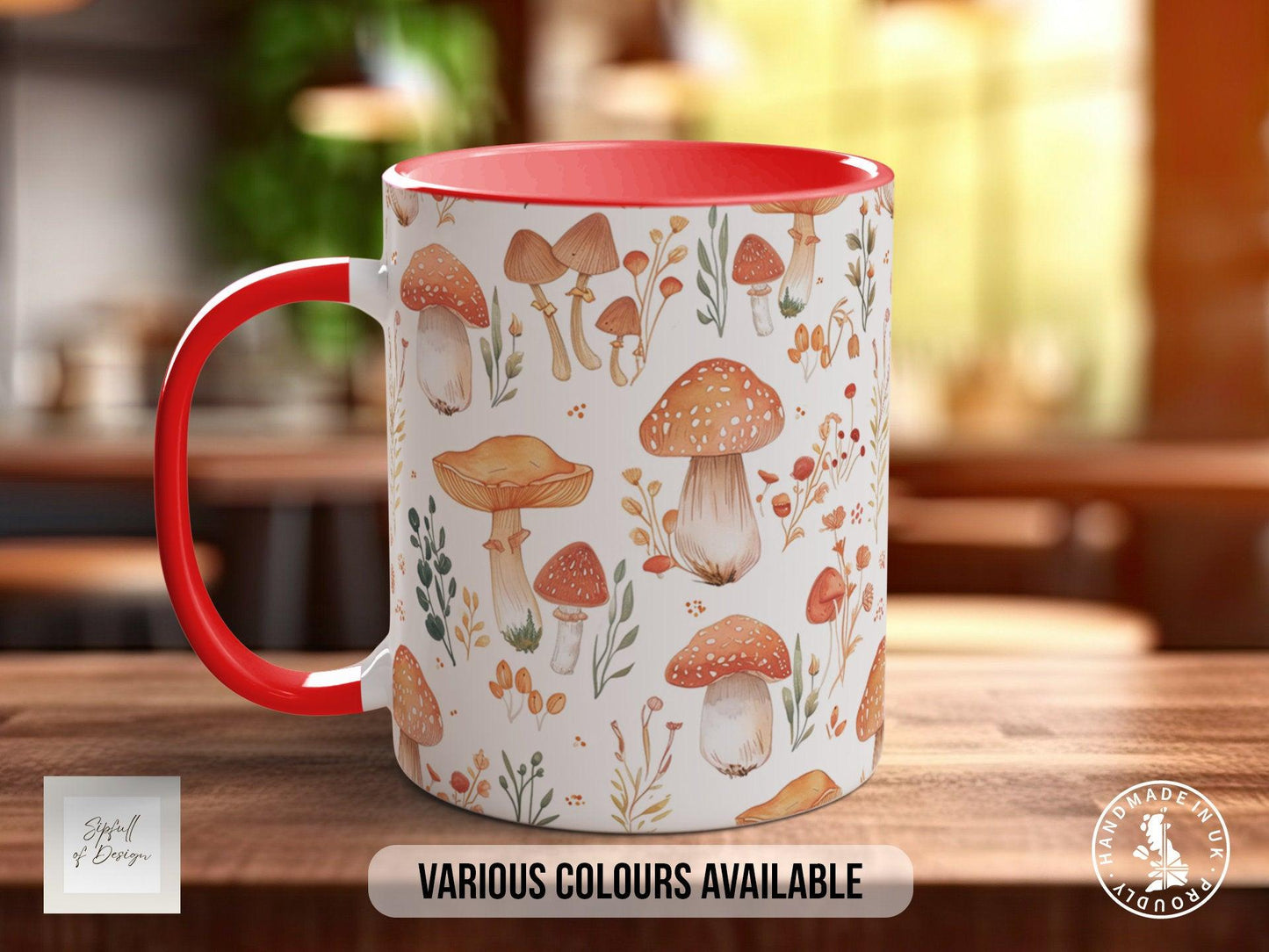 Mushroom Garden Pattern Full Wrap Coloured Art Mug - Design 6
