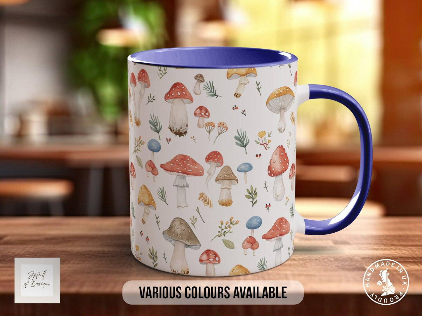 Mushroom Garden Pattern Full Wrap Coloured Art Mug - Design 7