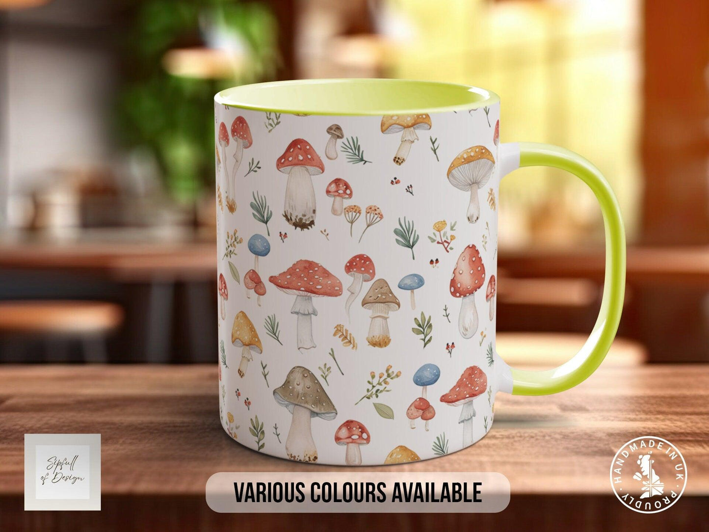 Mushroom Garden Pattern Full Wrap Coloured Art Mug - Design 7