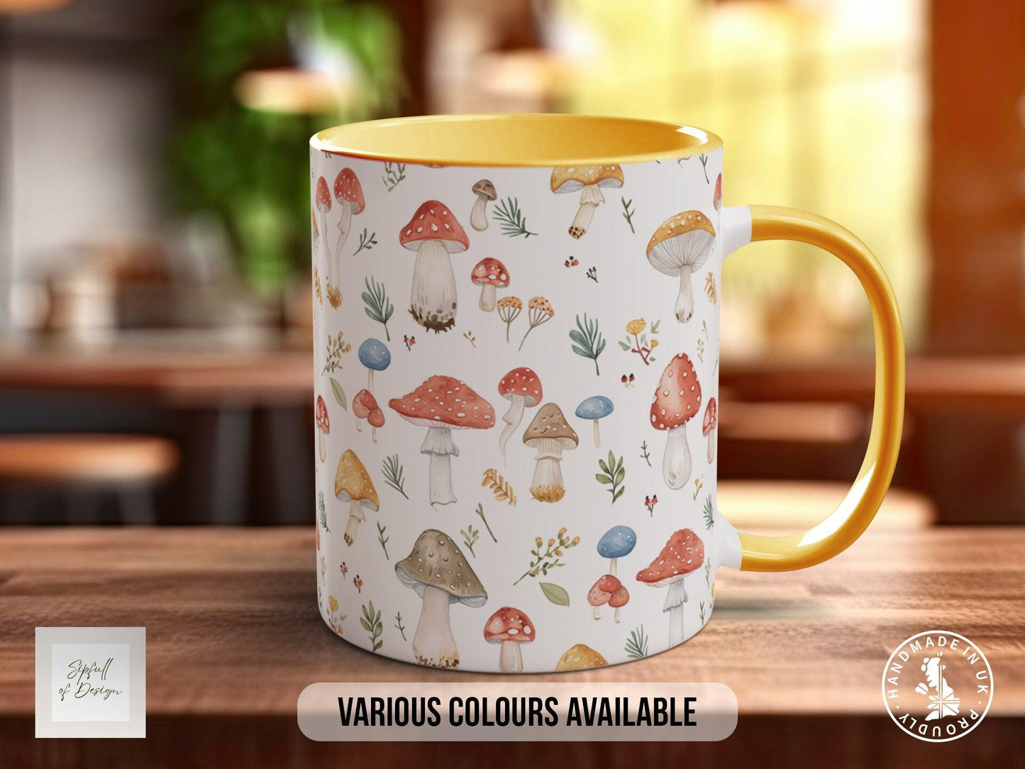 Mushroom Garden Pattern Full Wrap Coloured Art Mug - Design 7
