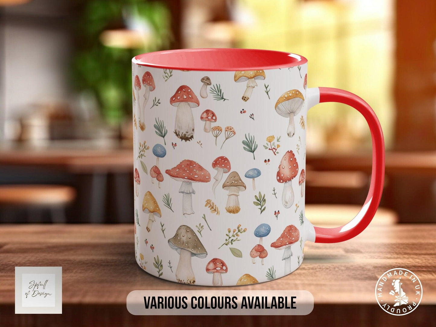 Mushroom Garden Pattern Full Wrap Coloured Art Mug - Design 7