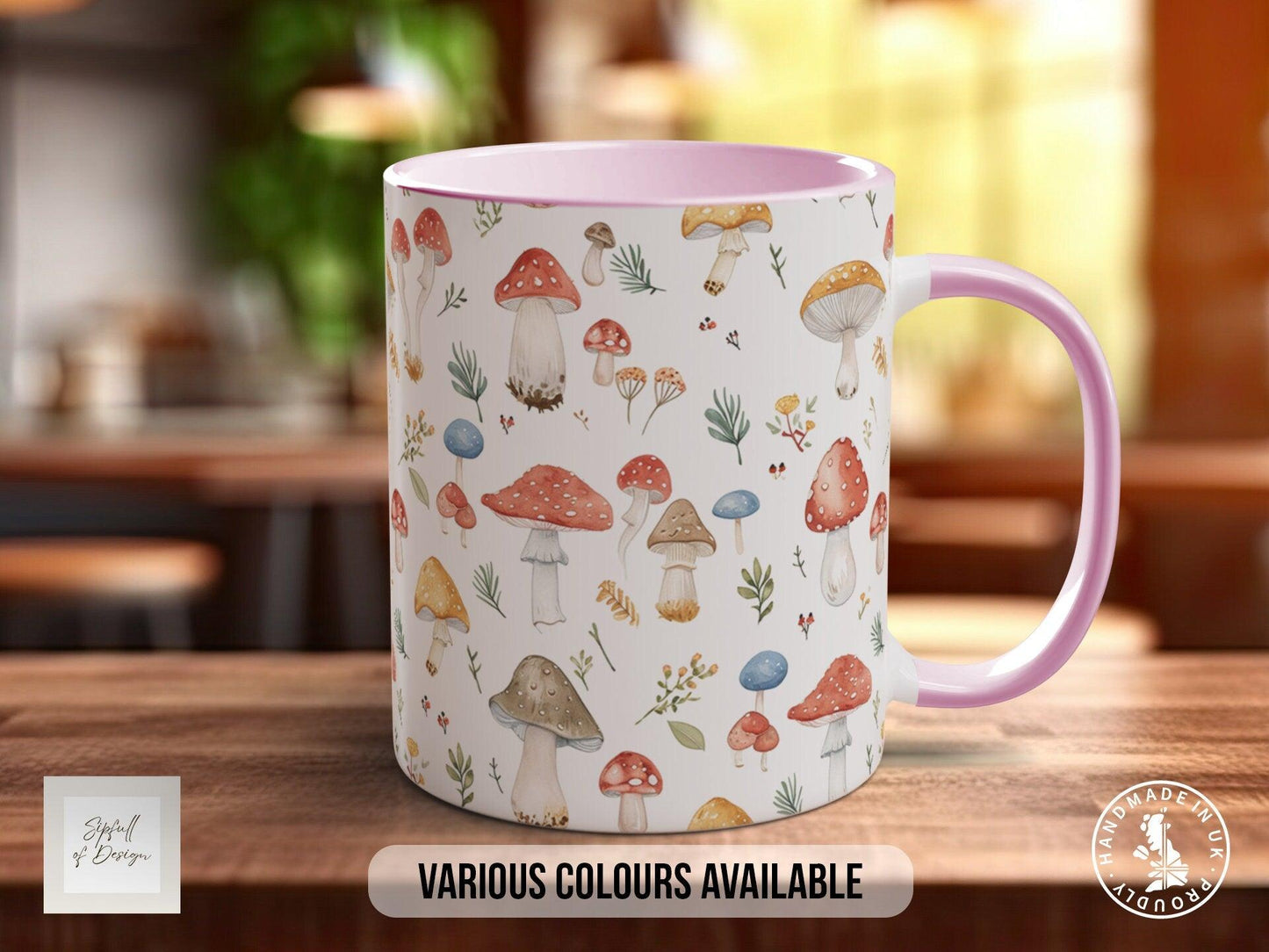Mushroom Garden Pattern Full Wrap Coloured Art Mug - Design 7