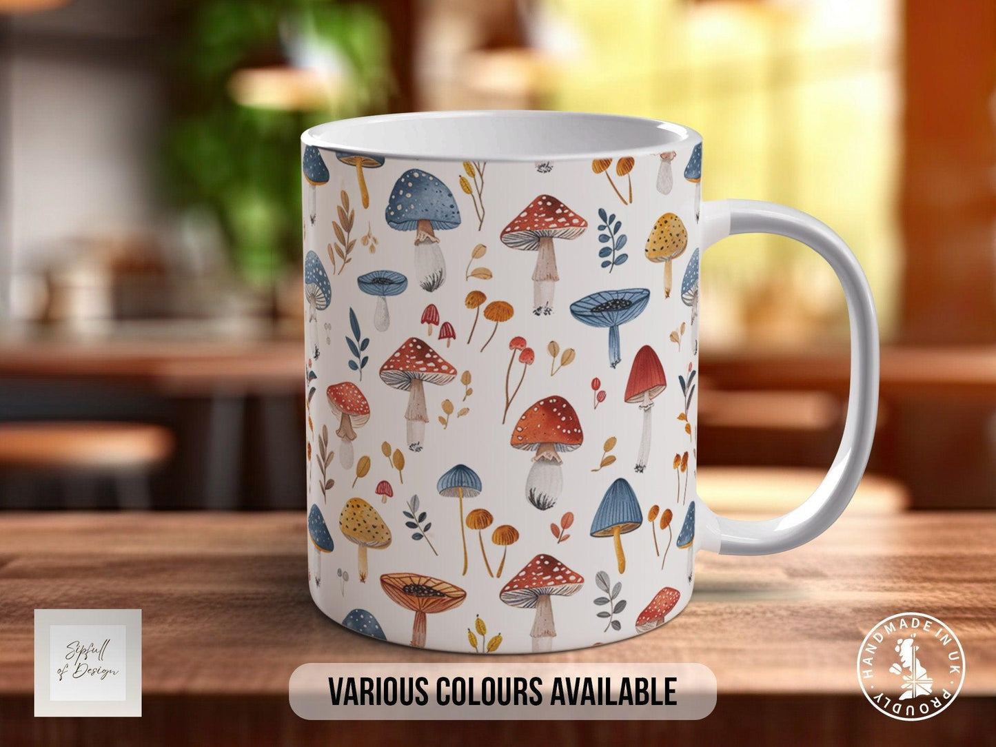 Mushroom Garden Pattern Full Wrap Coloured Art Mug - Design 8