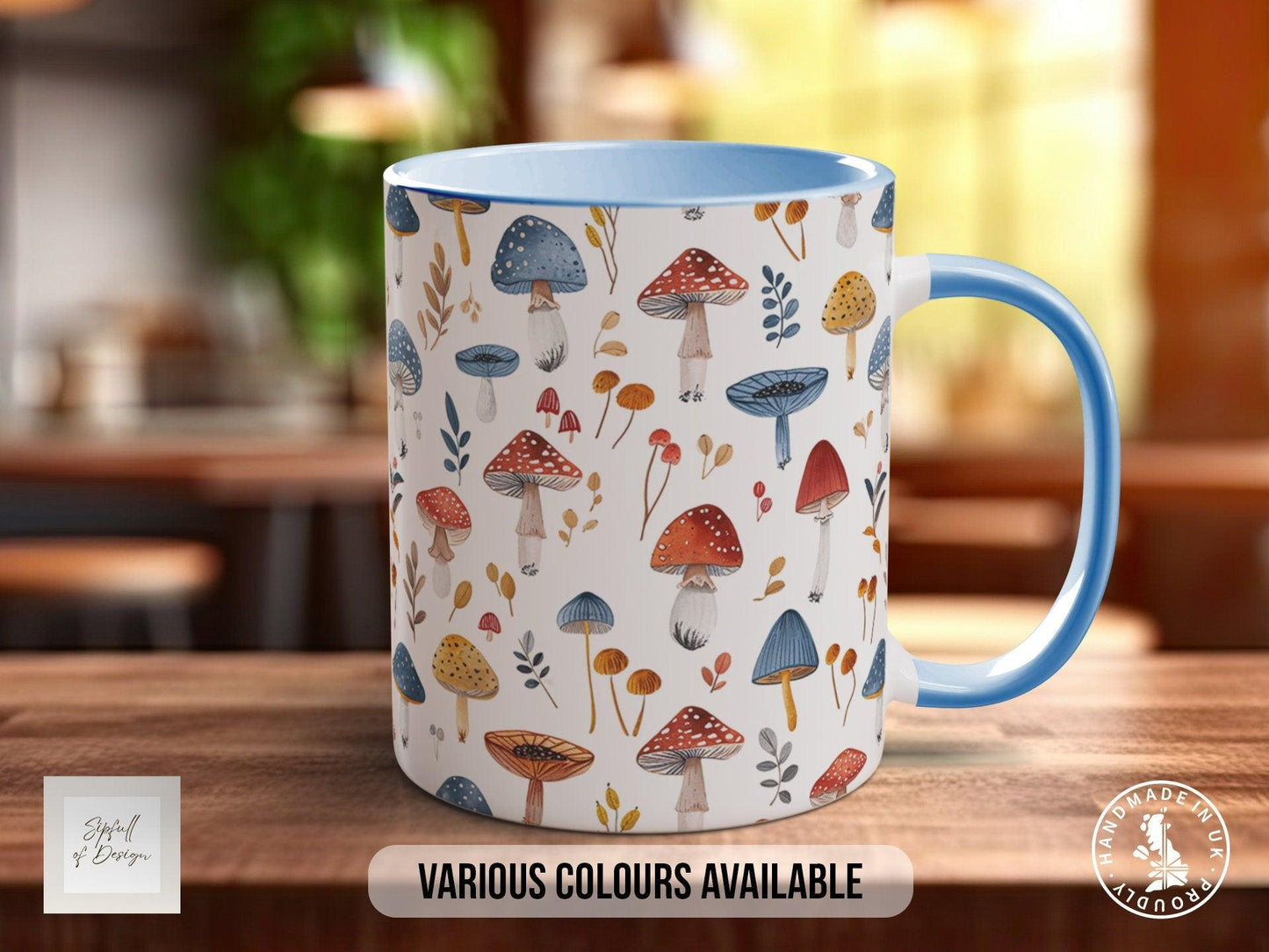 Mushroom Garden Pattern Full Wrap Coloured Art Mug - Design 8