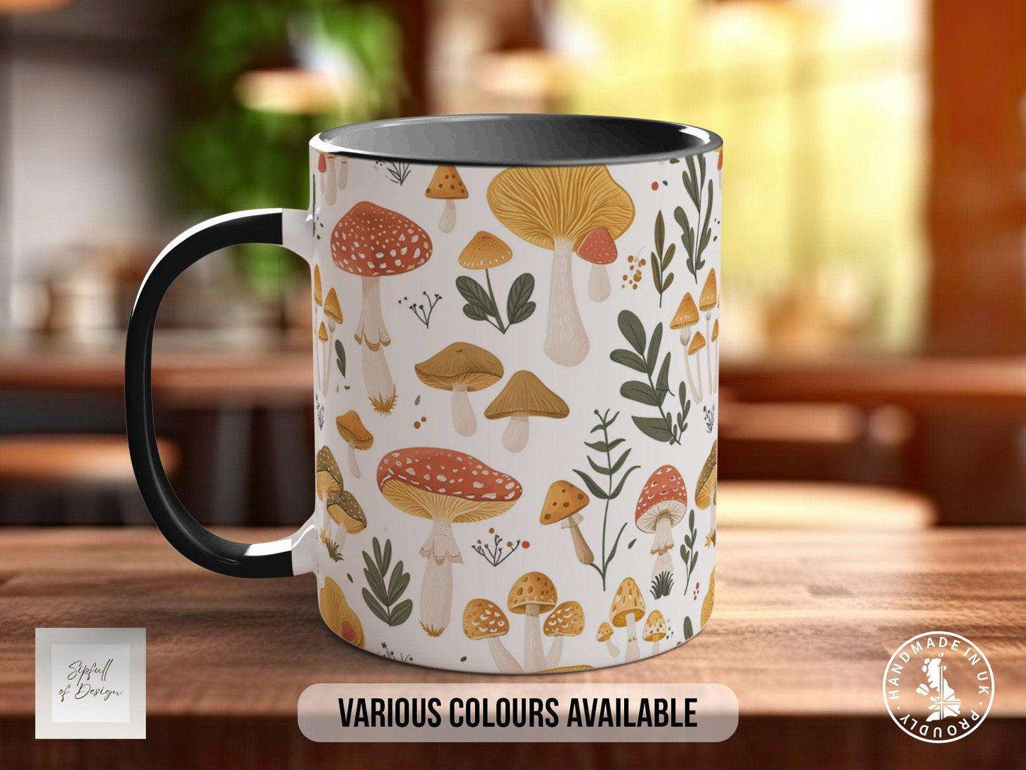 Mushroom Garden Pattern Full Wrap Coloured Art Mug - Design 8