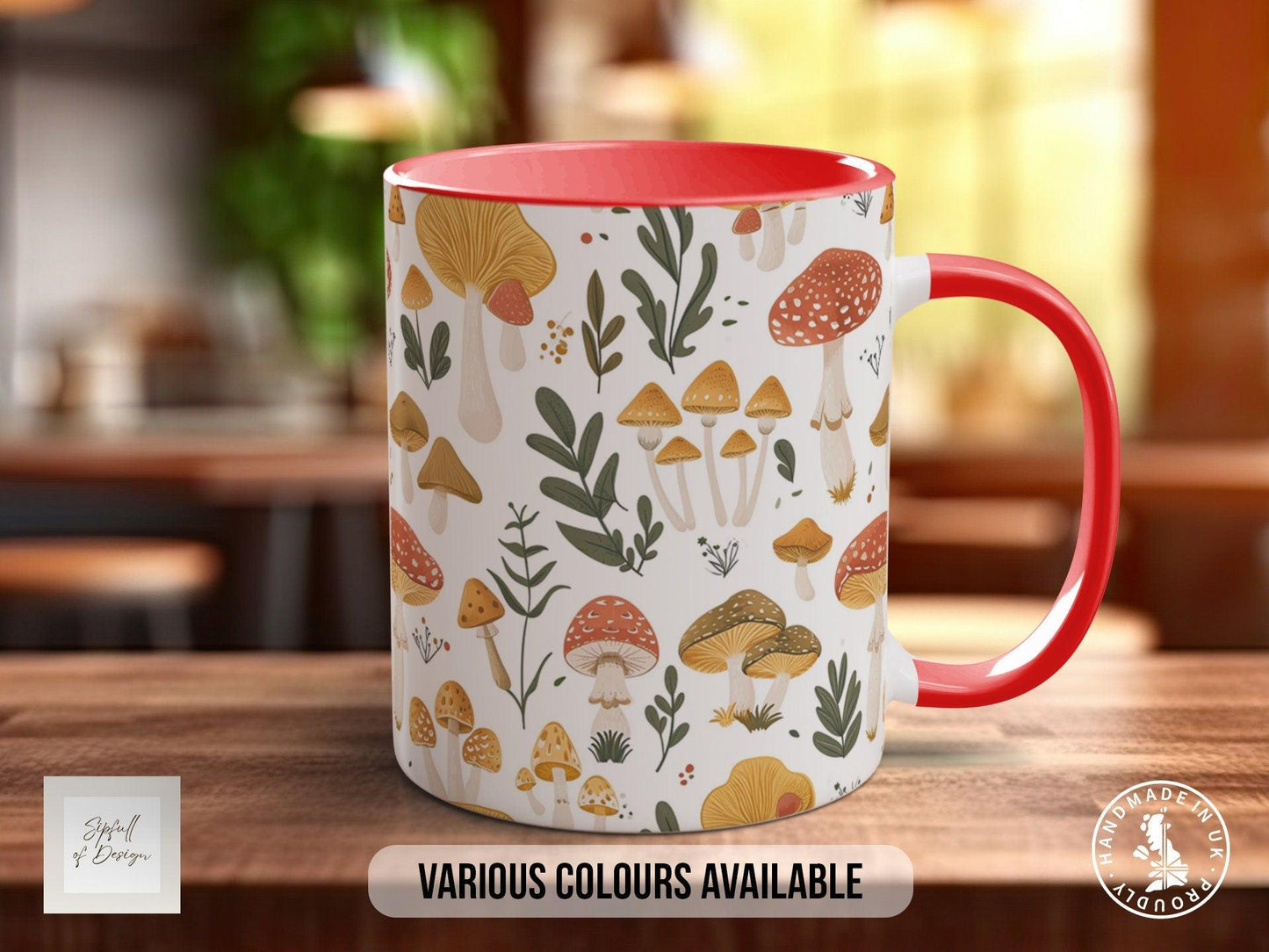 Mushroom Garden Pattern Full Wrap Coloured Art Mug - Design 8