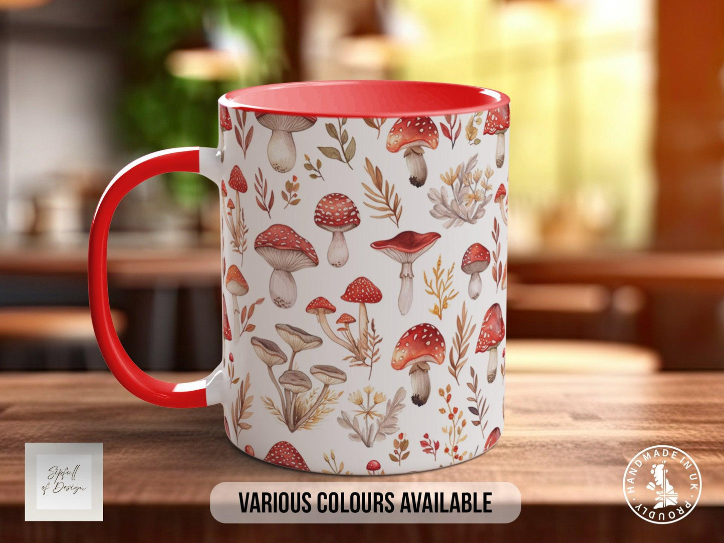 Mushroom Garden Pattern Full Wrap Coloured Art Mug - Design 10