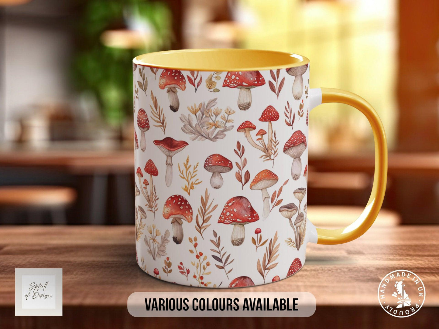 Mushroom Garden Pattern Full Wrap Coloured Art Mug - Design 10