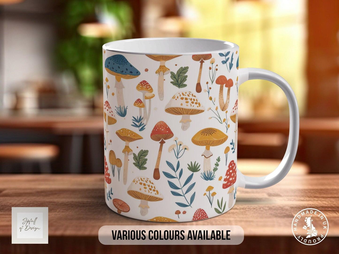 Mushroom Garden Pattern Full Wrap Coloured Art Mug - Design 11
