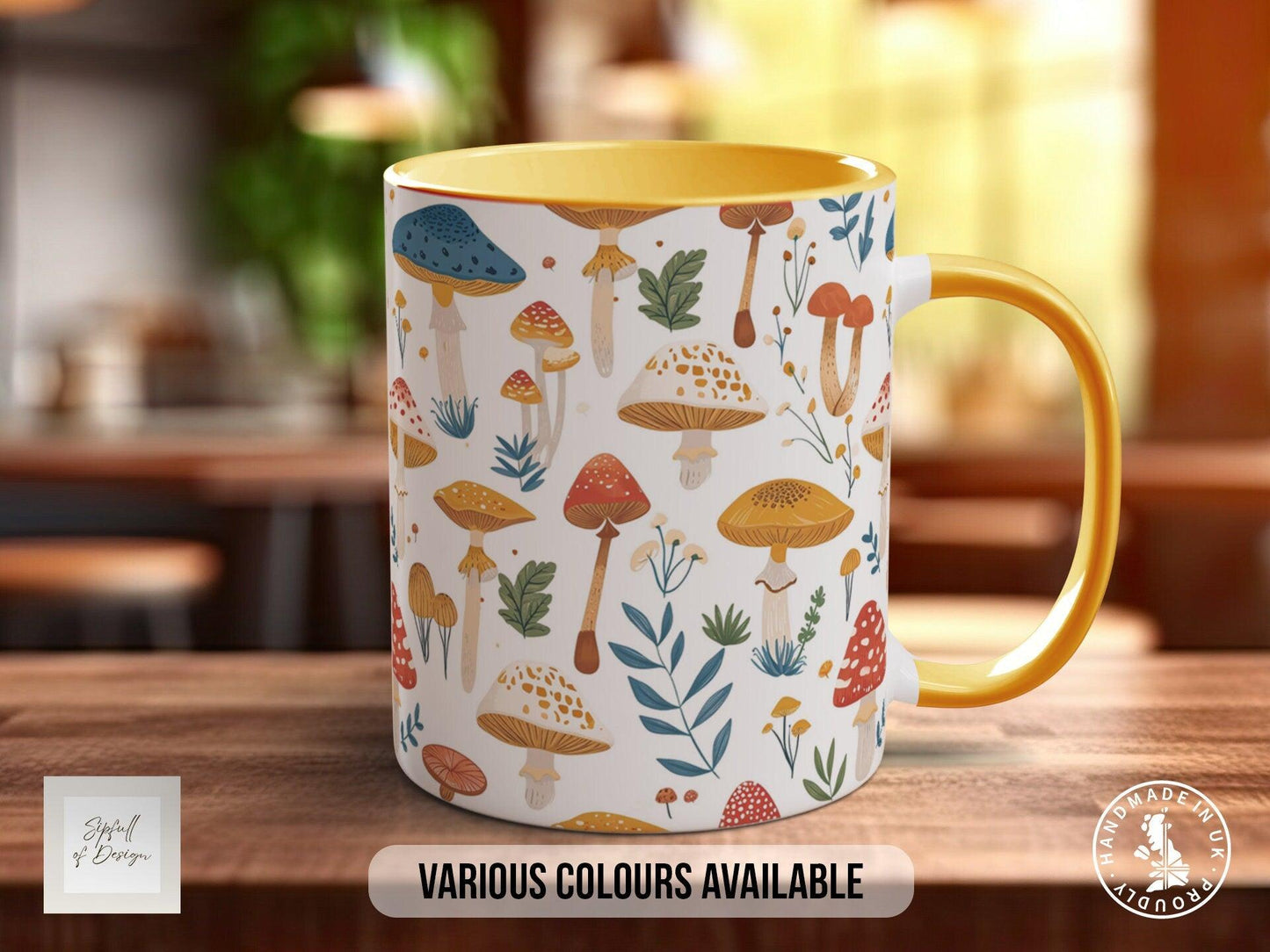Mushroom Garden Pattern Full Wrap Coloured Art Mug - Design 11