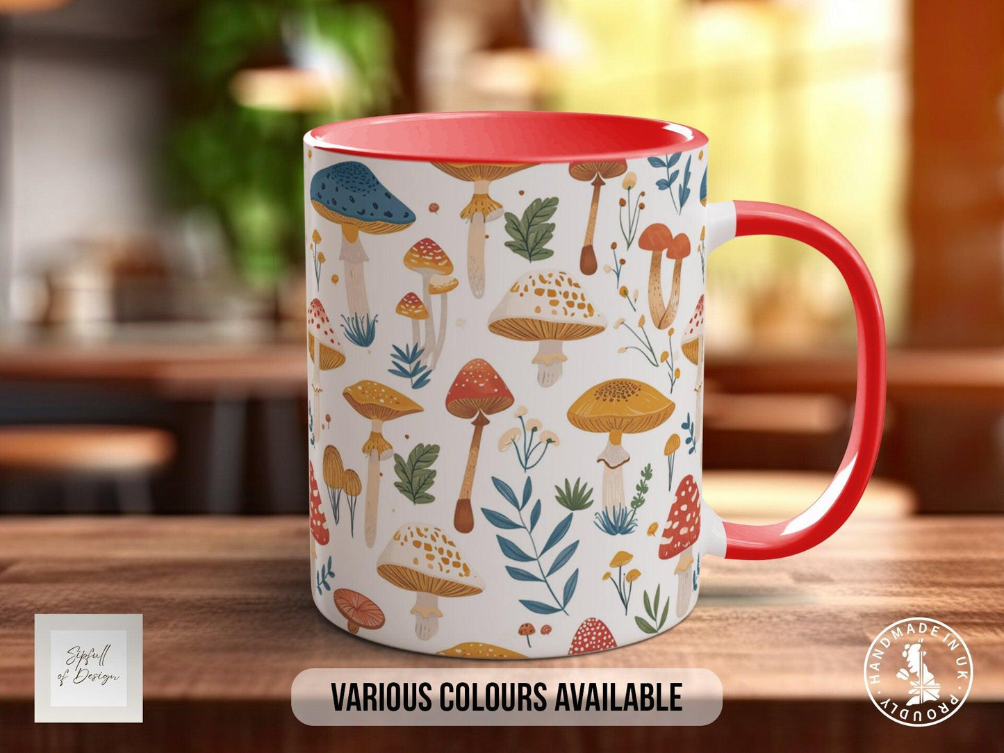 Mushroom Garden Pattern Full Wrap Coloured Art Mug - Design 11