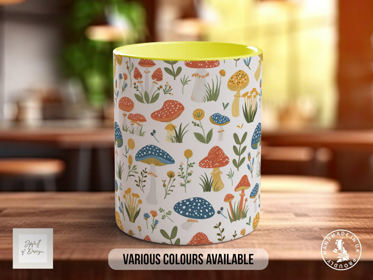 Mushroom Garden Pattern Full Wrap Coloured Art Mug - Design 12