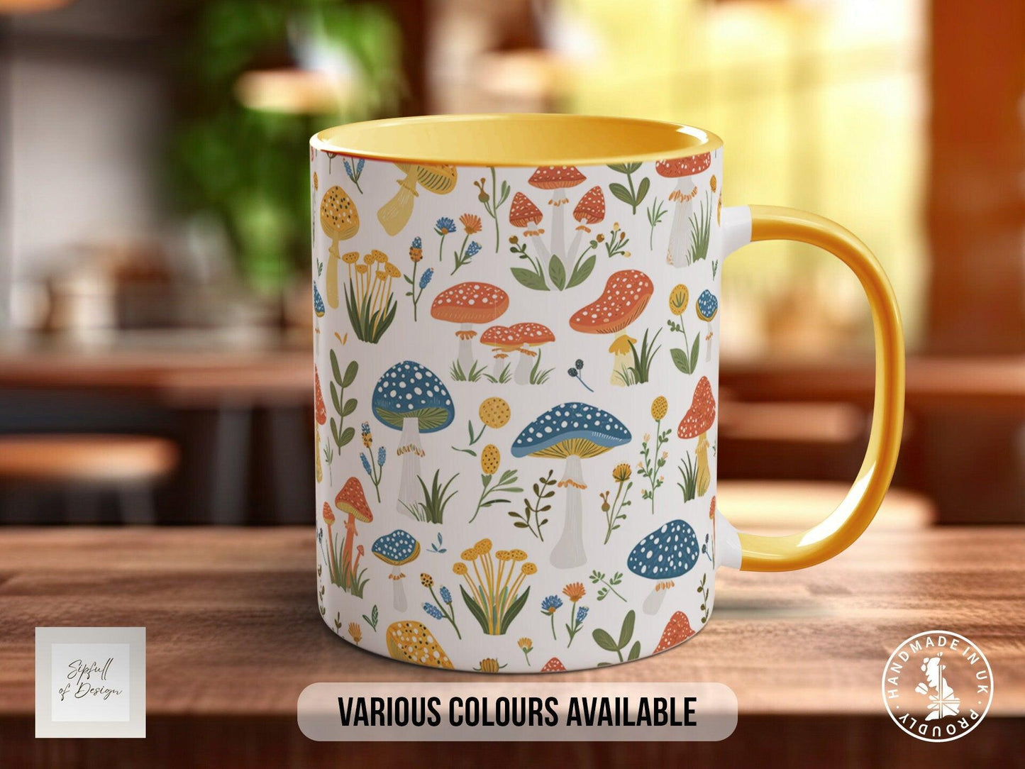Mushroom Garden Pattern Full Wrap Coloured Art Mug - Design 12