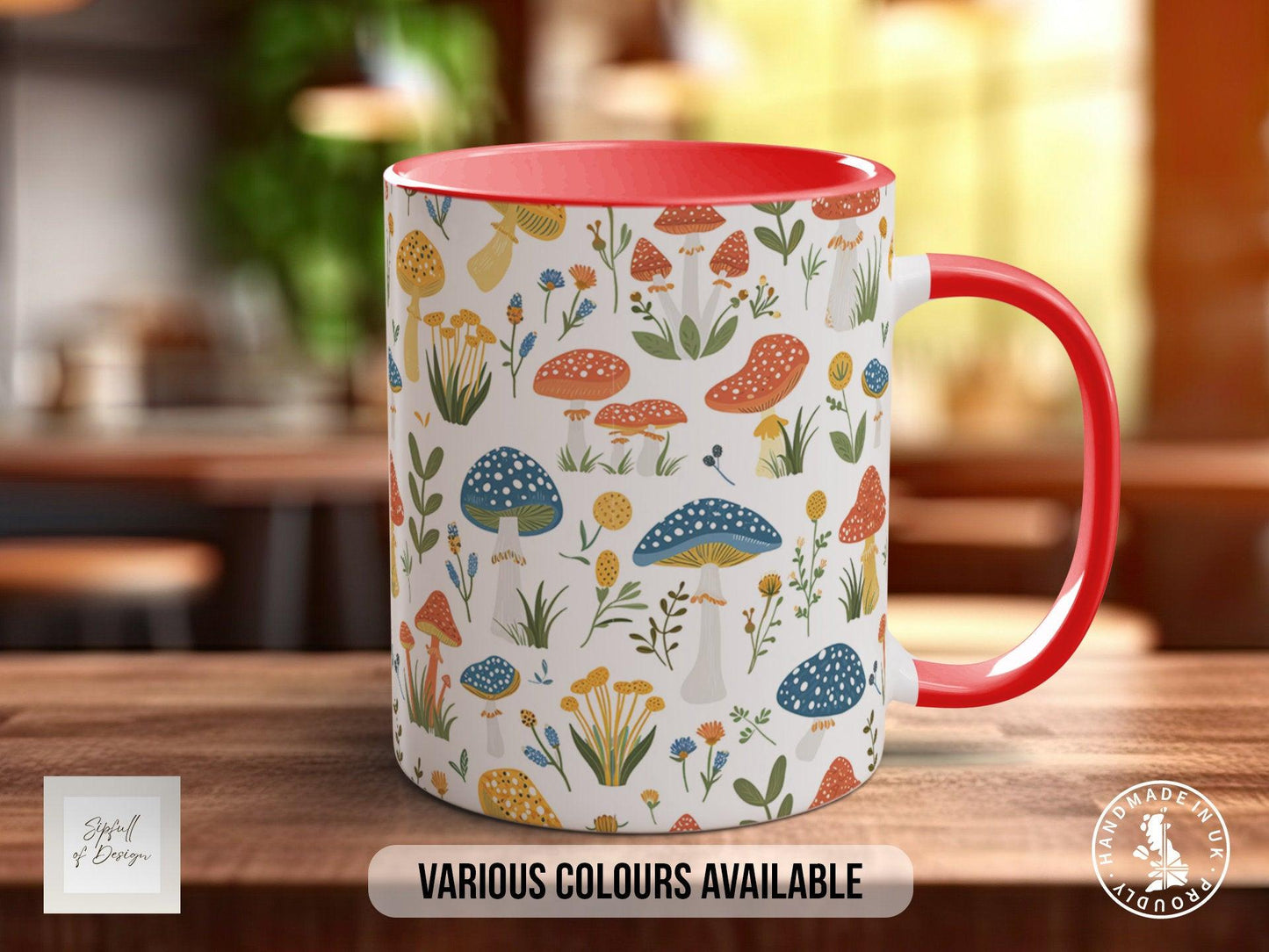 Mushroom Garden Pattern Full Wrap Coloured Art Mug - Design 12