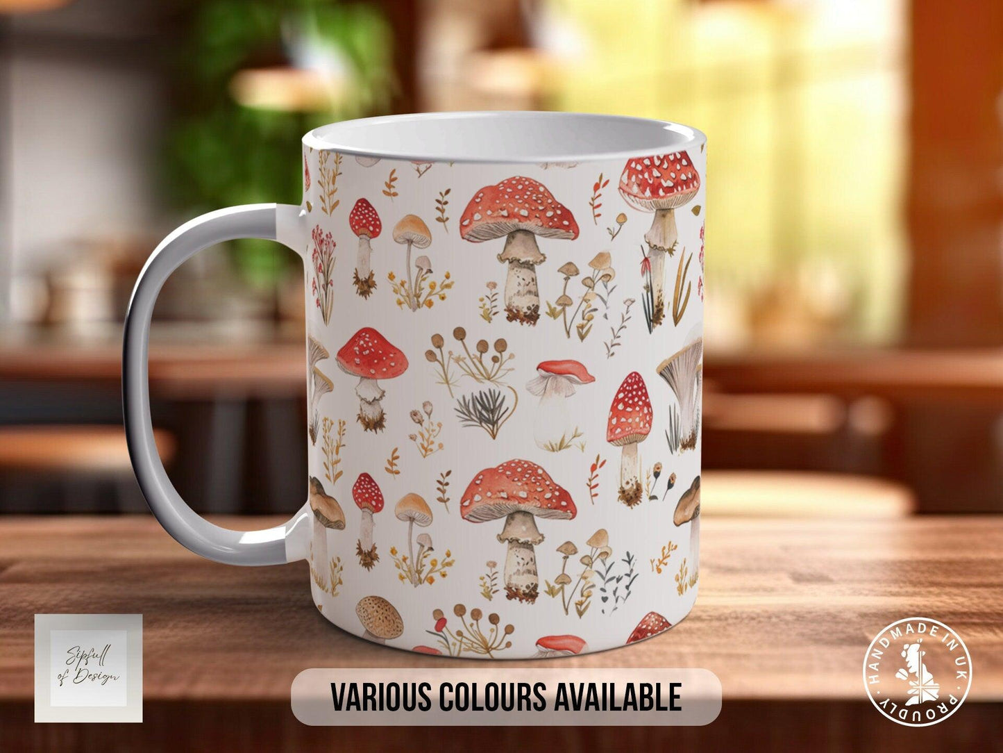 Mushroom Garden Pattern Full Wrap Coloured Art Mug - Design 13