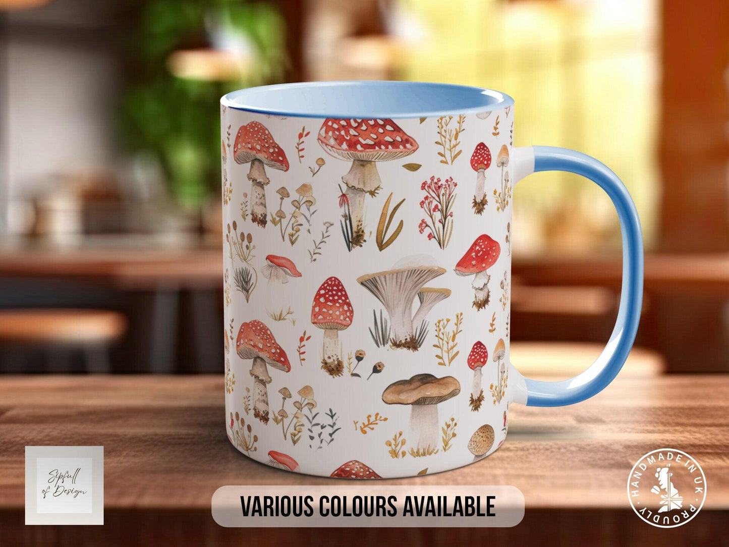 Mushroom Garden Pattern Full Wrap Coloured Art Mug - Design 13