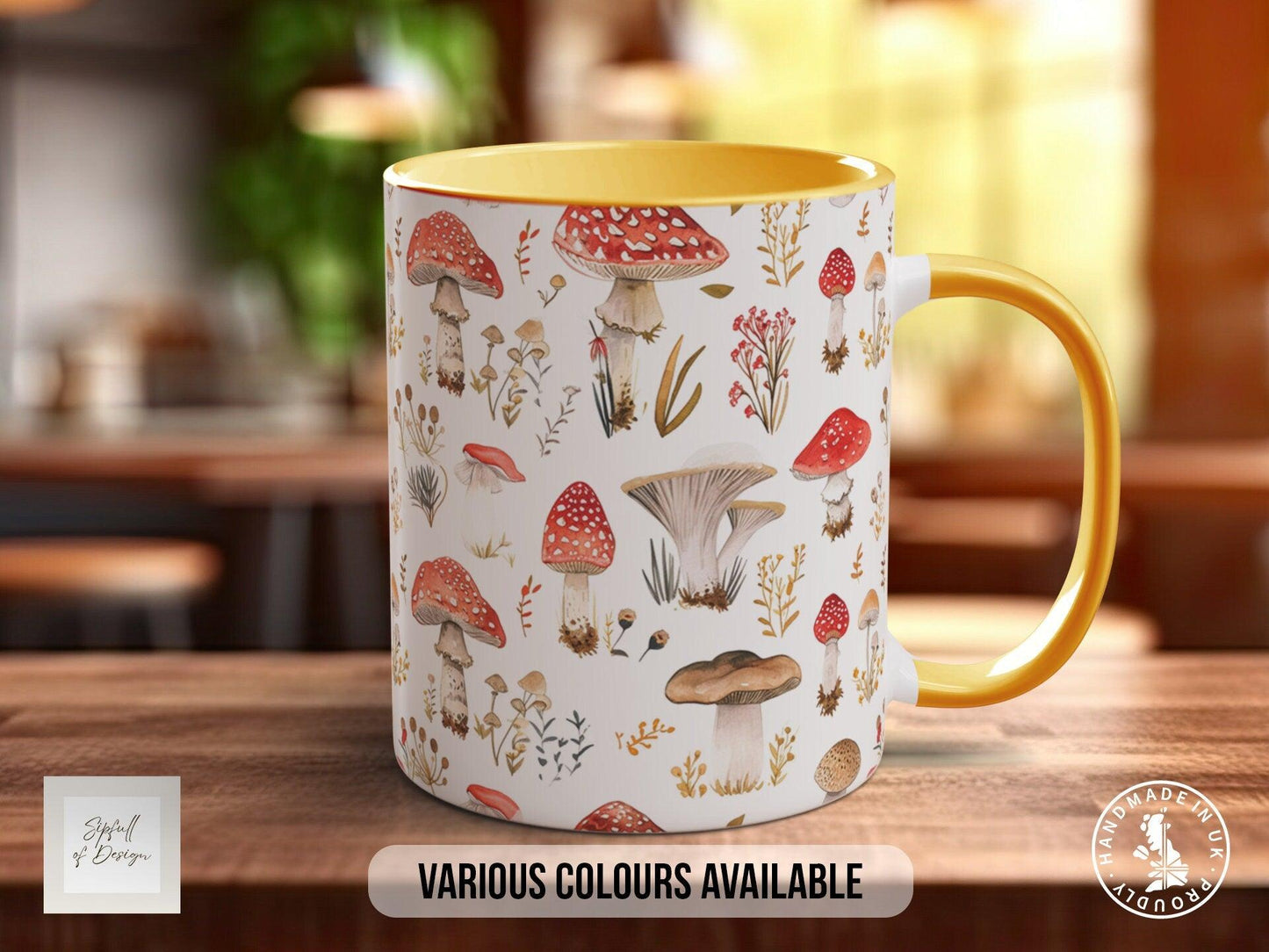 Mushroom Garden Pattern Full Wrap Coloured Art Mug - Design 13