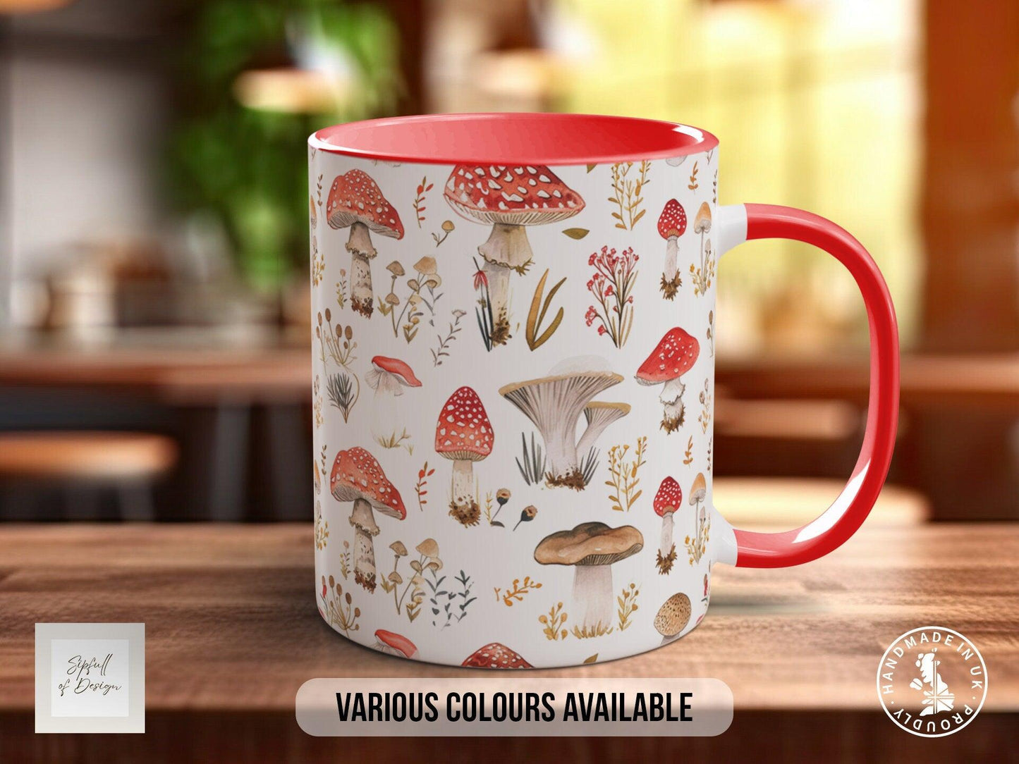 Mushroom Garden Pattern Full Wrap Coloured Art Mug - Design 13