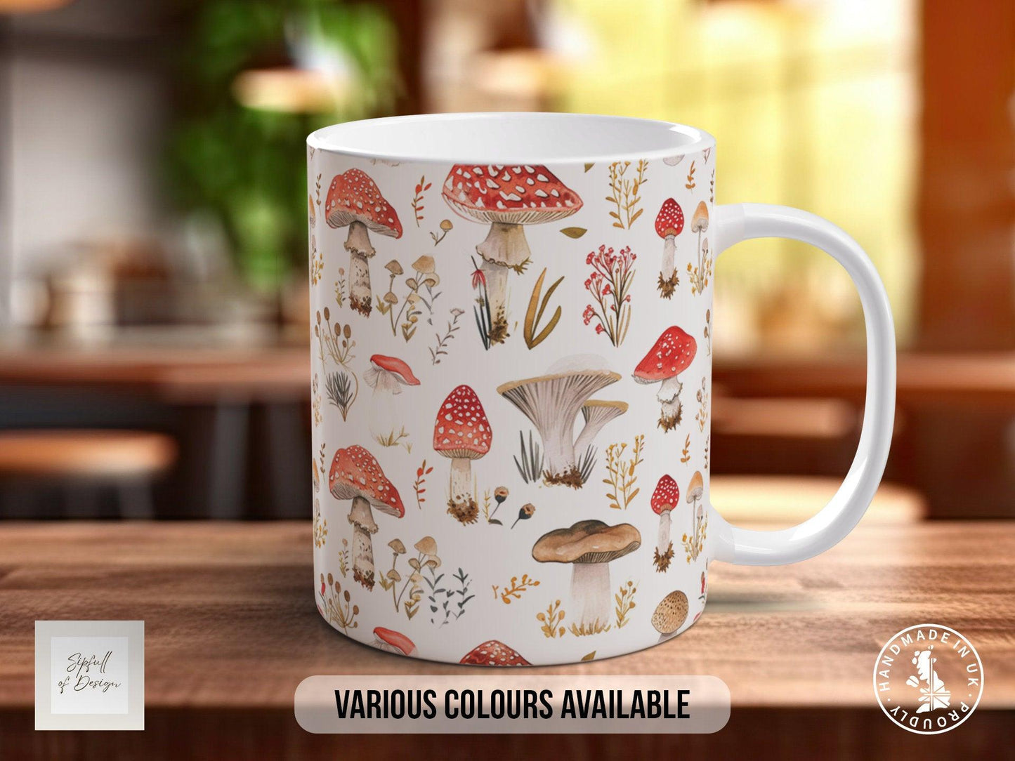 Mushroom Garden Pattern Full Wrap Coloured Art Mug - Design 13