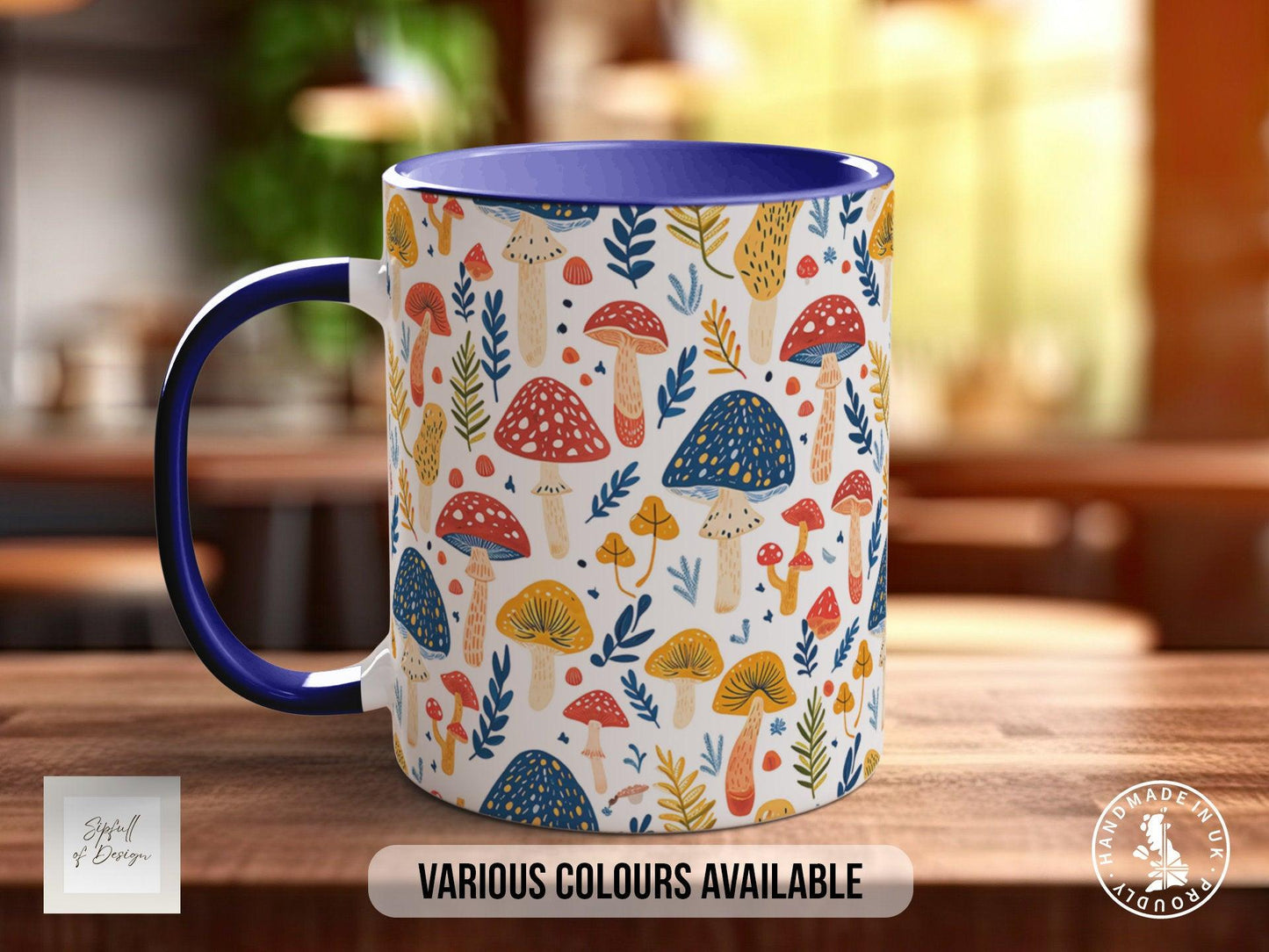 Mushroom Garden Pattern Full Wrap Coloured Art Mug - Design 14