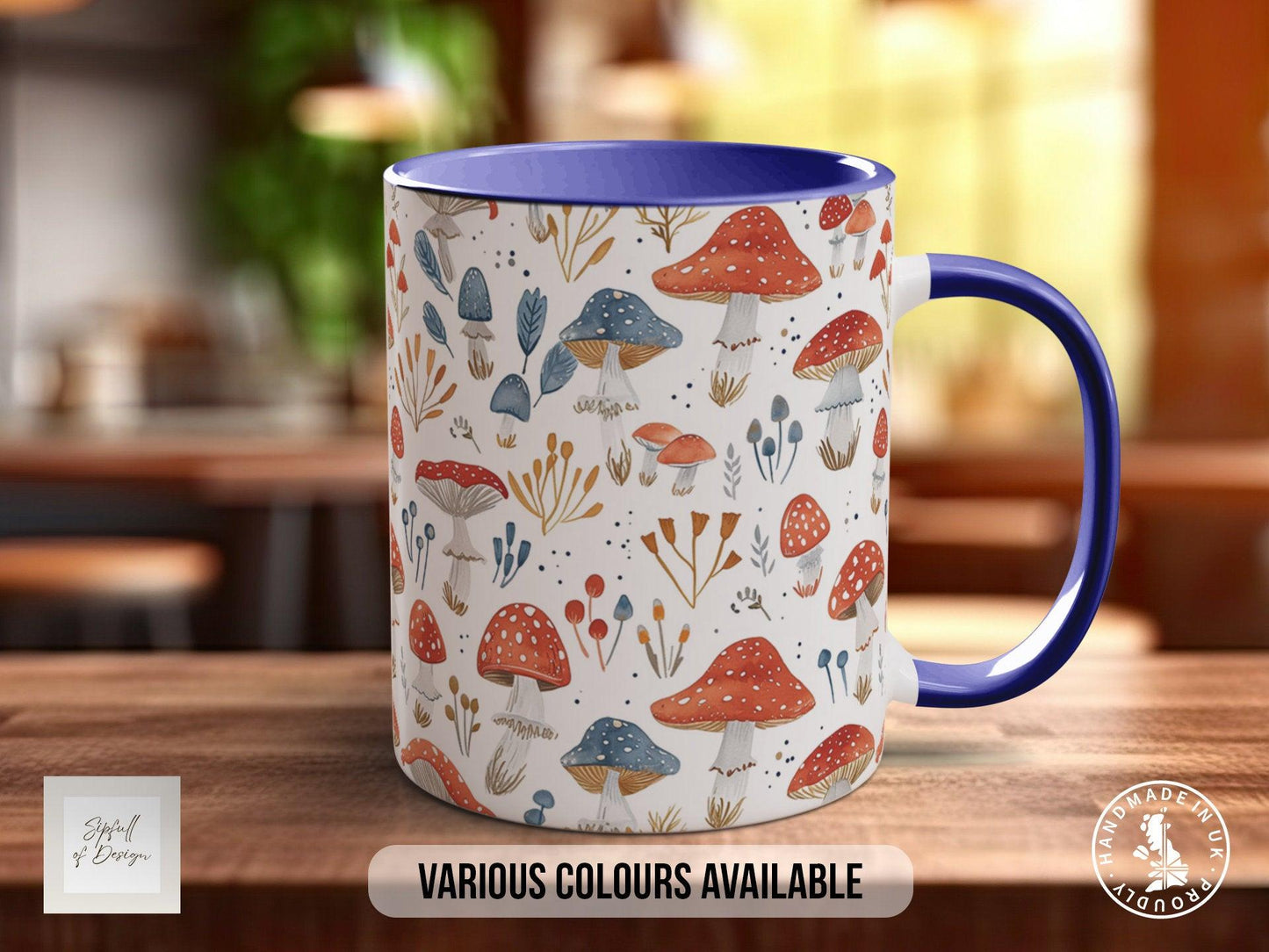 Mushroom Garden Pattern Full Wrap Coloured Art Mug - Design 15