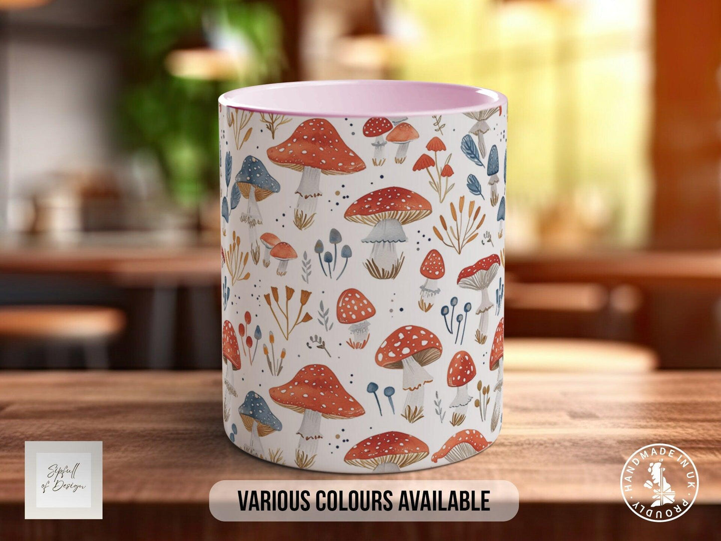 Mushroom Garden Pattern Full Wrap Coloured Art Mug - Design 15