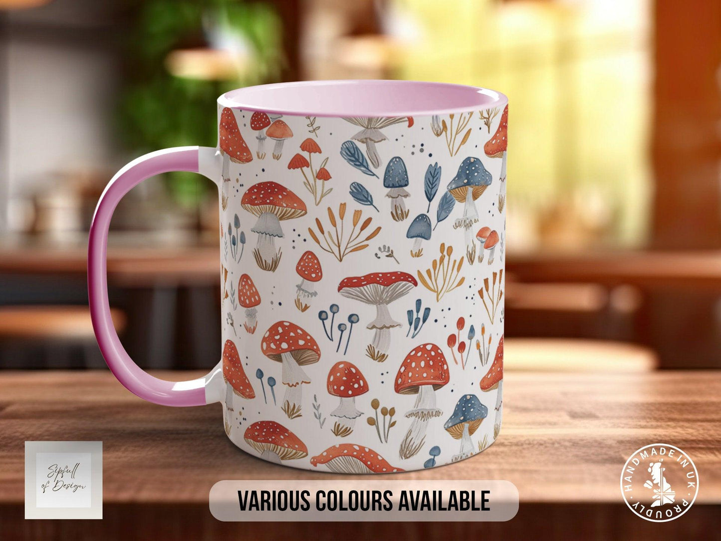 Mushroom Garden Pattern Full Wrap Coloured Art Mug - Design 15