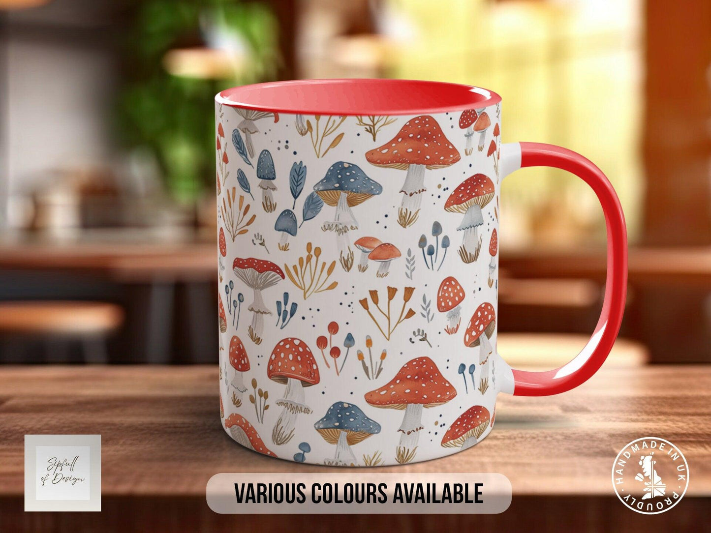 Mushroom Garden Pattern Full Wrap Coloured Art Mug - Design 15