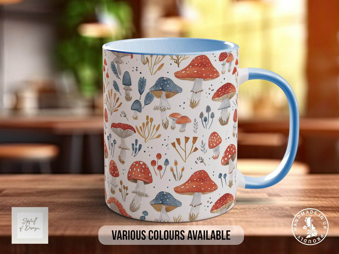 Mushroom Garden Pattern Full Wrap Coloured Art Mug - Design 15