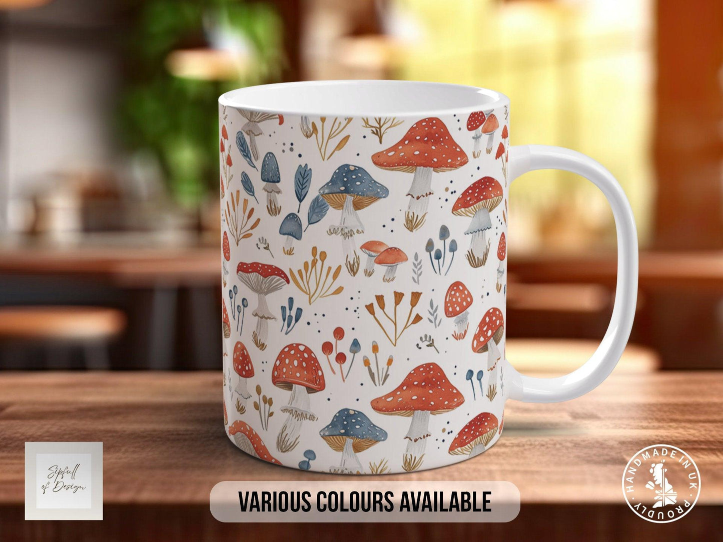Mushroom Garden Pattern Full Wrap Coloured Art Mug - Design 15