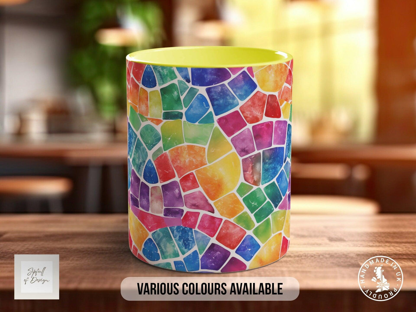 Watercolour Rainbow Stained Glass Pattern Full Wrap Coloured Art Mug - Design 1