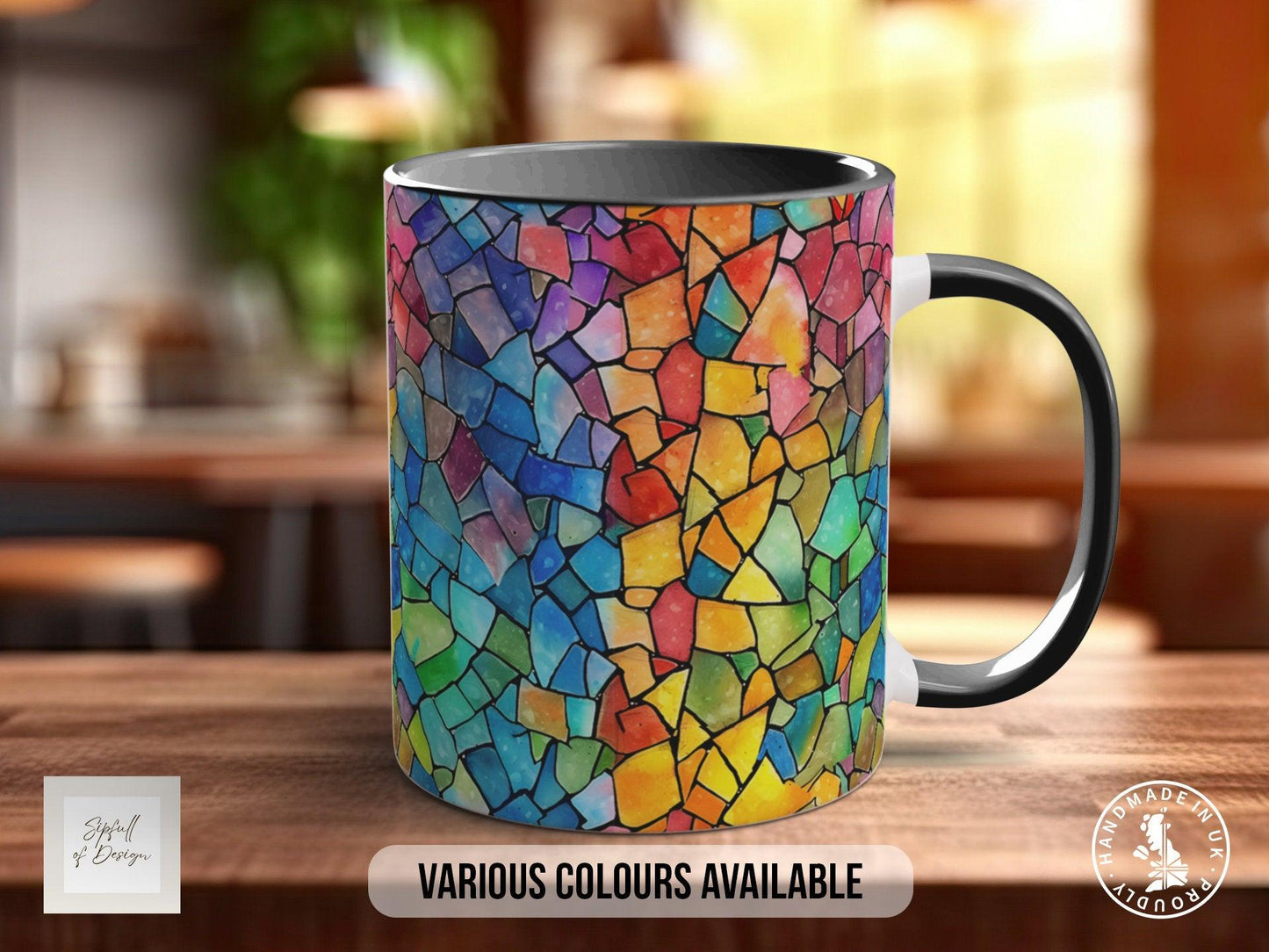 Watercolour Rainbow Stained Glass Pattern Full Wrap Coloured Art Mug - Design 2