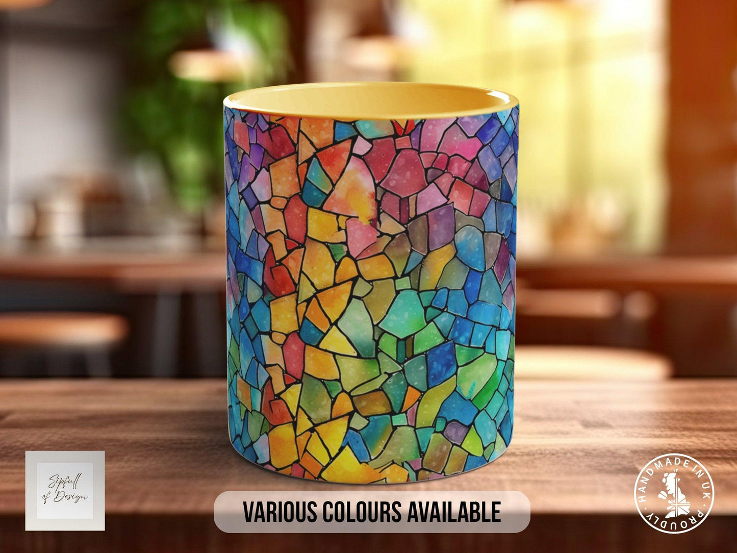 Watercolour Rainbow Stained Glass Pattern Full Wrap Coloured Art Mug - Design 2