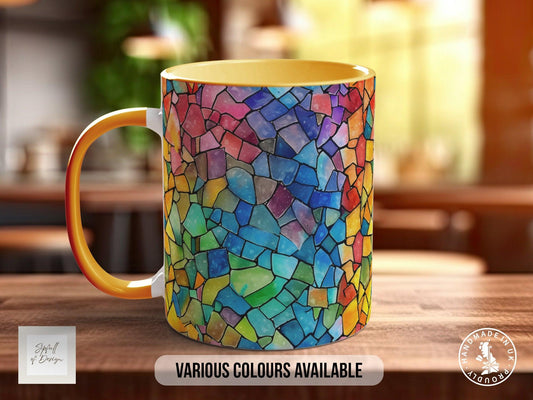 Watercolour Rainbow Stained Glass Pattern Full Wrap Coloured Art Mug - Design 2