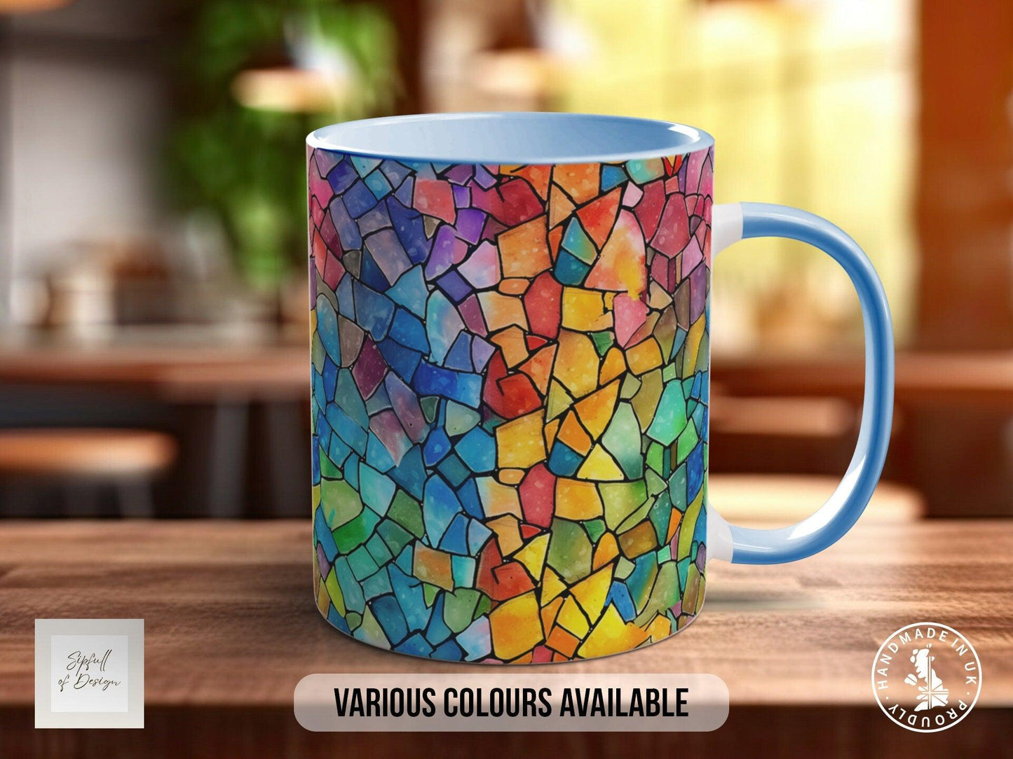 Watercolour Rainbow Stained Glass Pattern Full Wrap Coloured Art Mug - Design 2