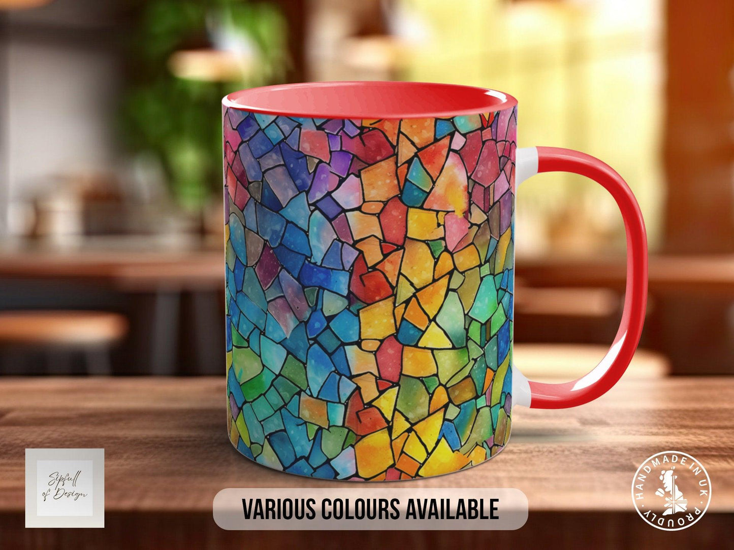 Watercolour Rainbow Stained Glass Pattern Full Wrap Coloured Art Mug - Design 2