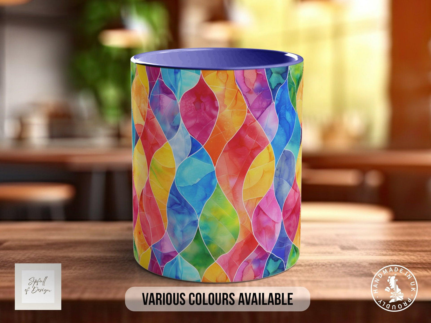 Watercolour Rainbow Stained Glass Pattern Full Wrap Coloured Art Mug - Design 3