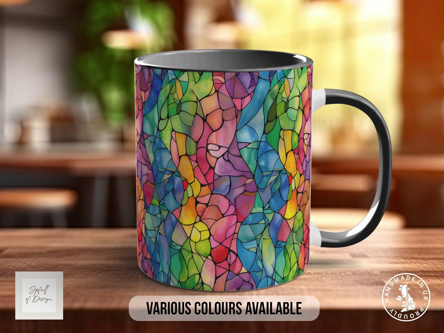 Watercolour Rainbow Stained Glass Pattern Full Wrap Coloured Art Mug - Design 4