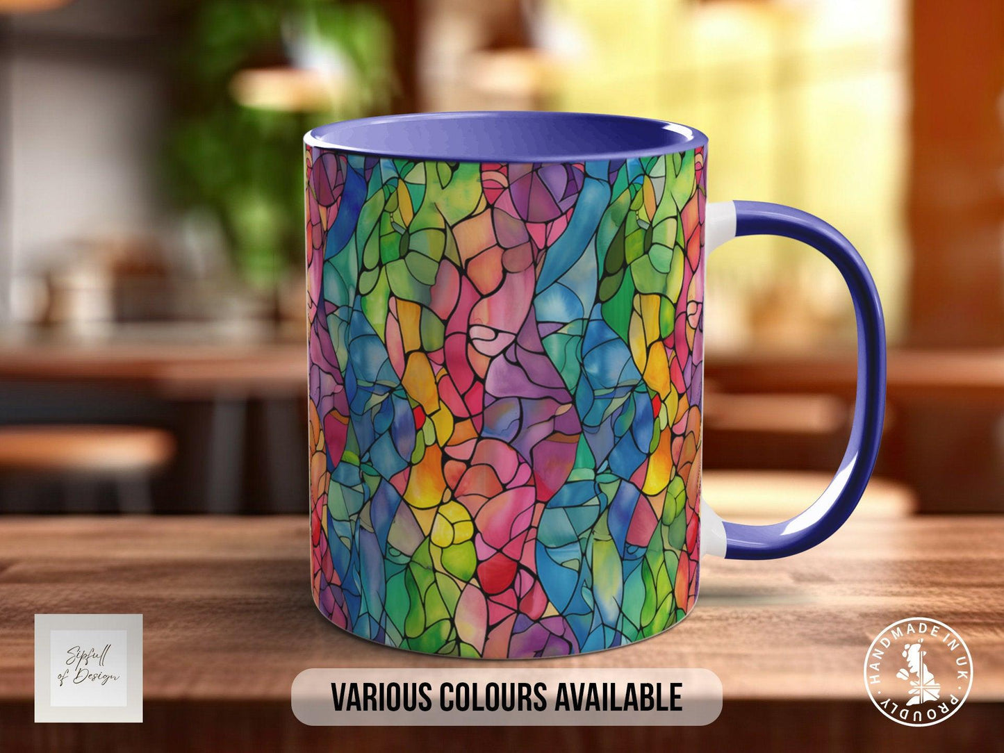 Watercolour Rainbow Stained Glass Pattern Full Wrap Coloured Art Mug - Design 4