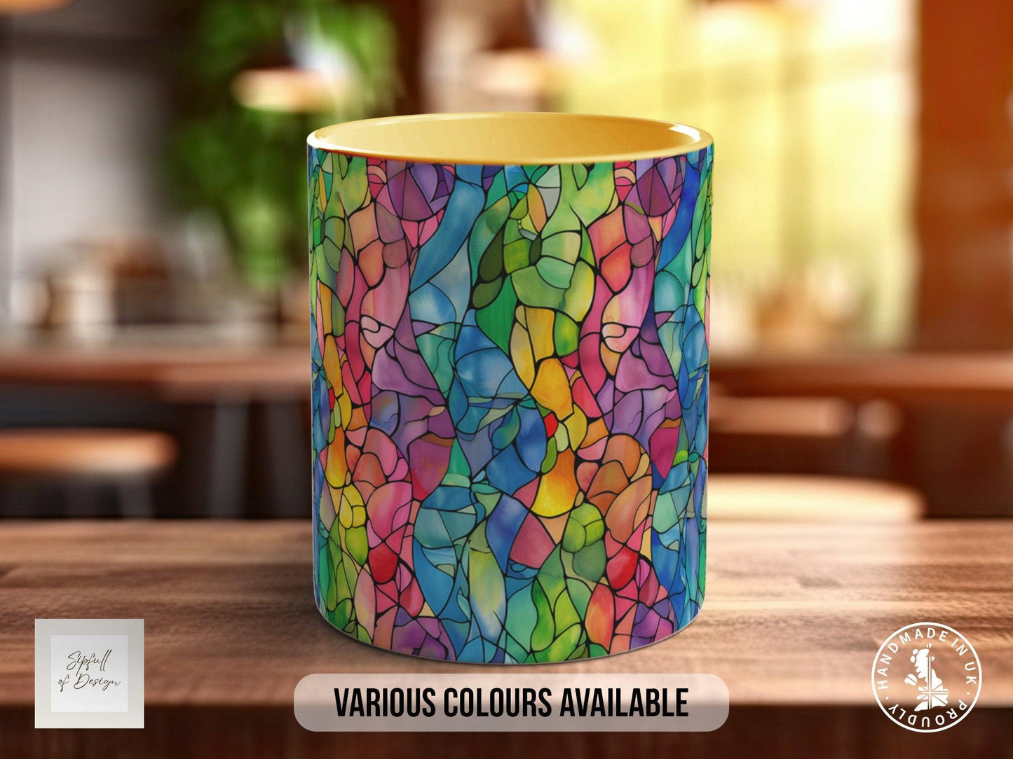 Watercolour Rainbow Stained Glass Pattern Full Wrap Coloured Art Mug - Design 4