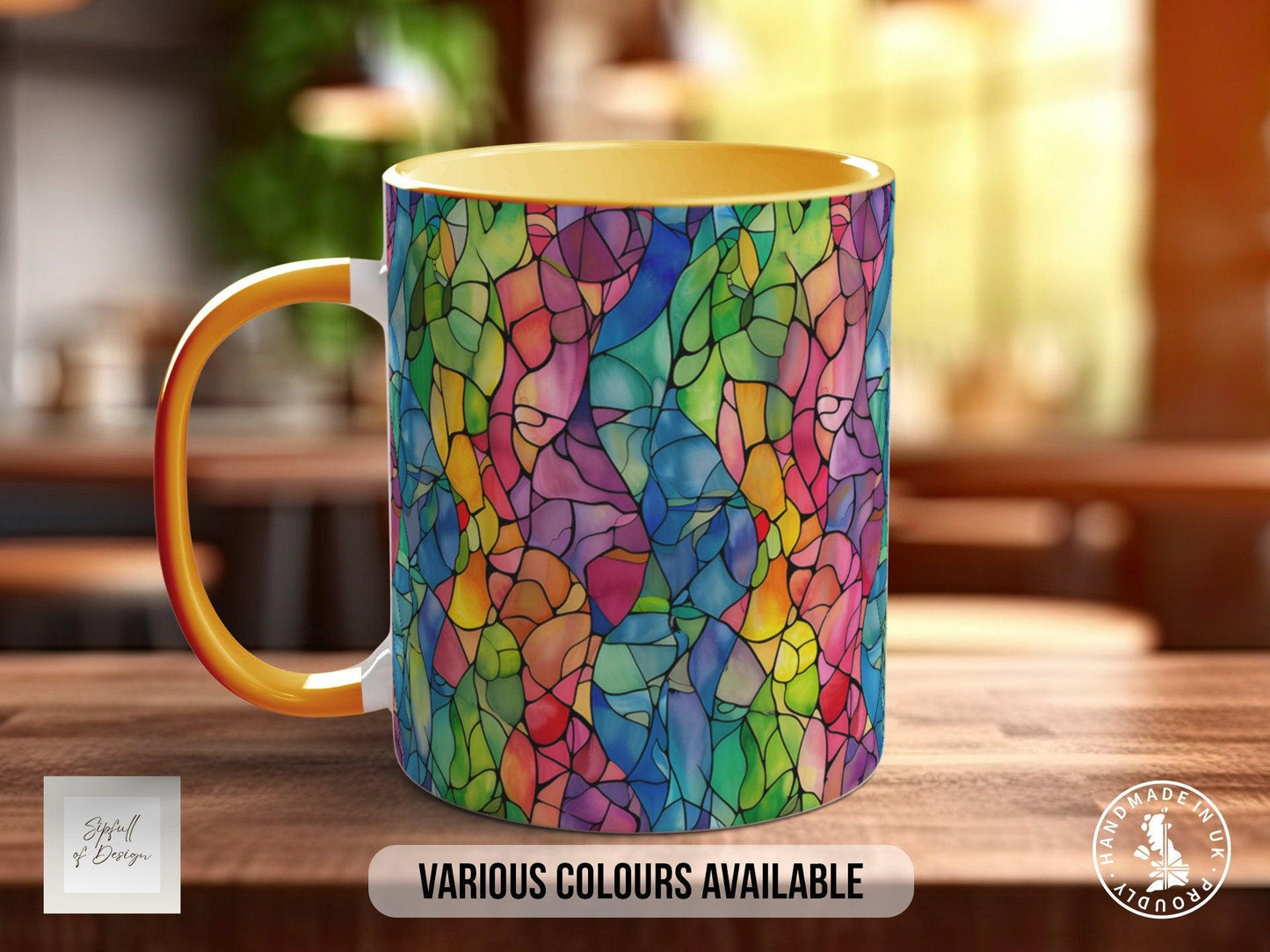 Watercolour Rainbow Stained Glass Pattern Full Wrap Coloured Art Mug - Design 4