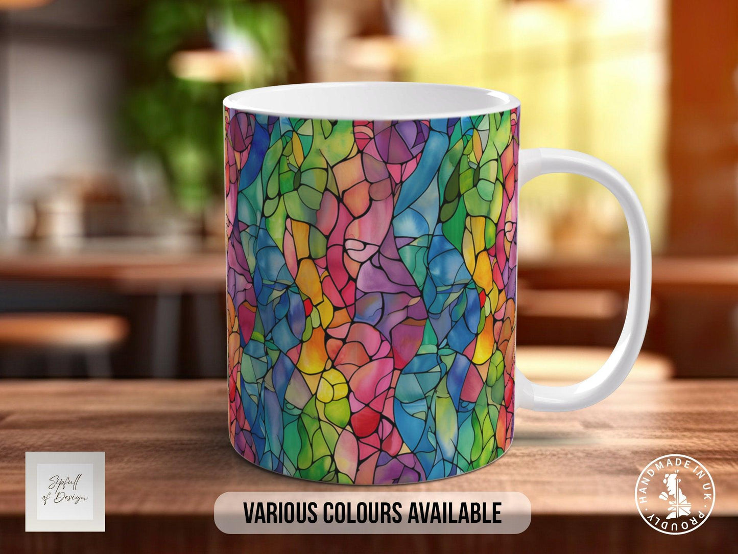 Watercolour Rainbow Stained Glass Pattern Full Wrap Coloured Art Mug - Design 4