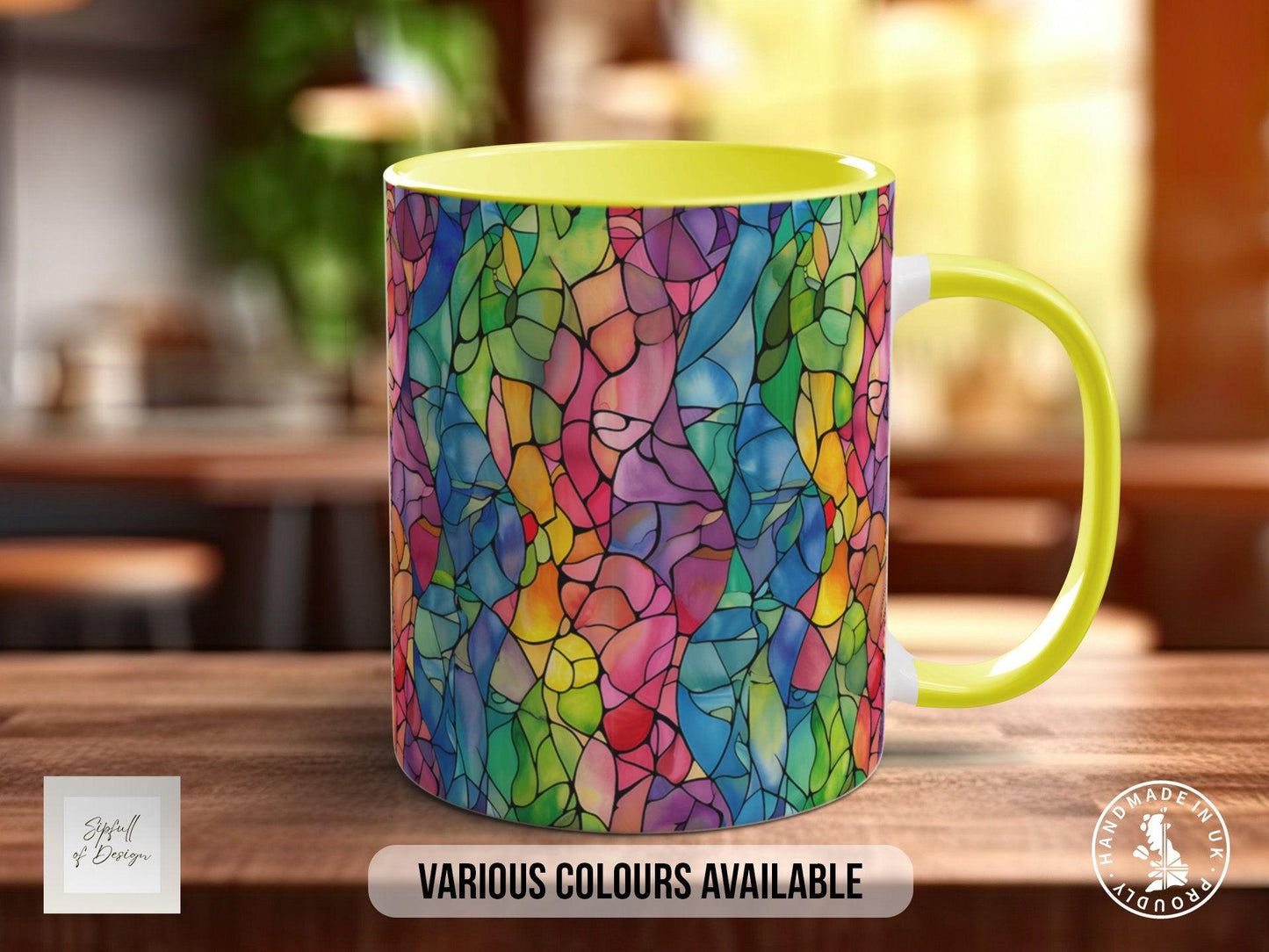 Watercolour Rainbow Stained Glass Pattern Full Wrap Coloured Art Mug - Design 4