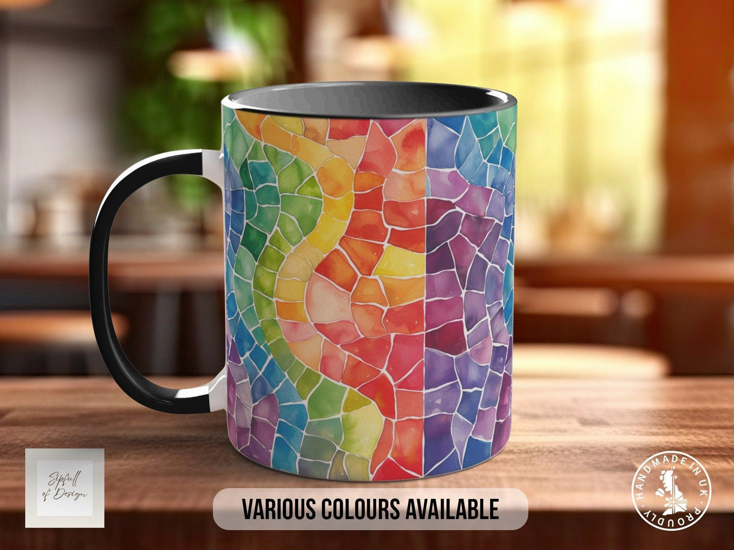 Watercolour Rainbow Stained Glass Pattern Full Wrap Coloured Art Mug - Design 5