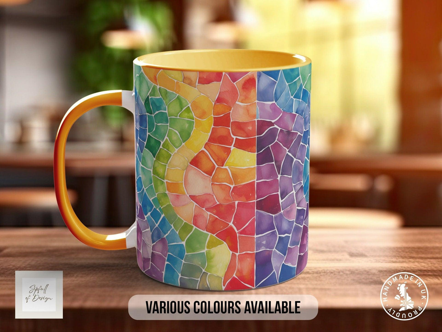 Watercolour Rainbow Stained Glass Pattern Full Wrap Coloured Art Mug - Design 5