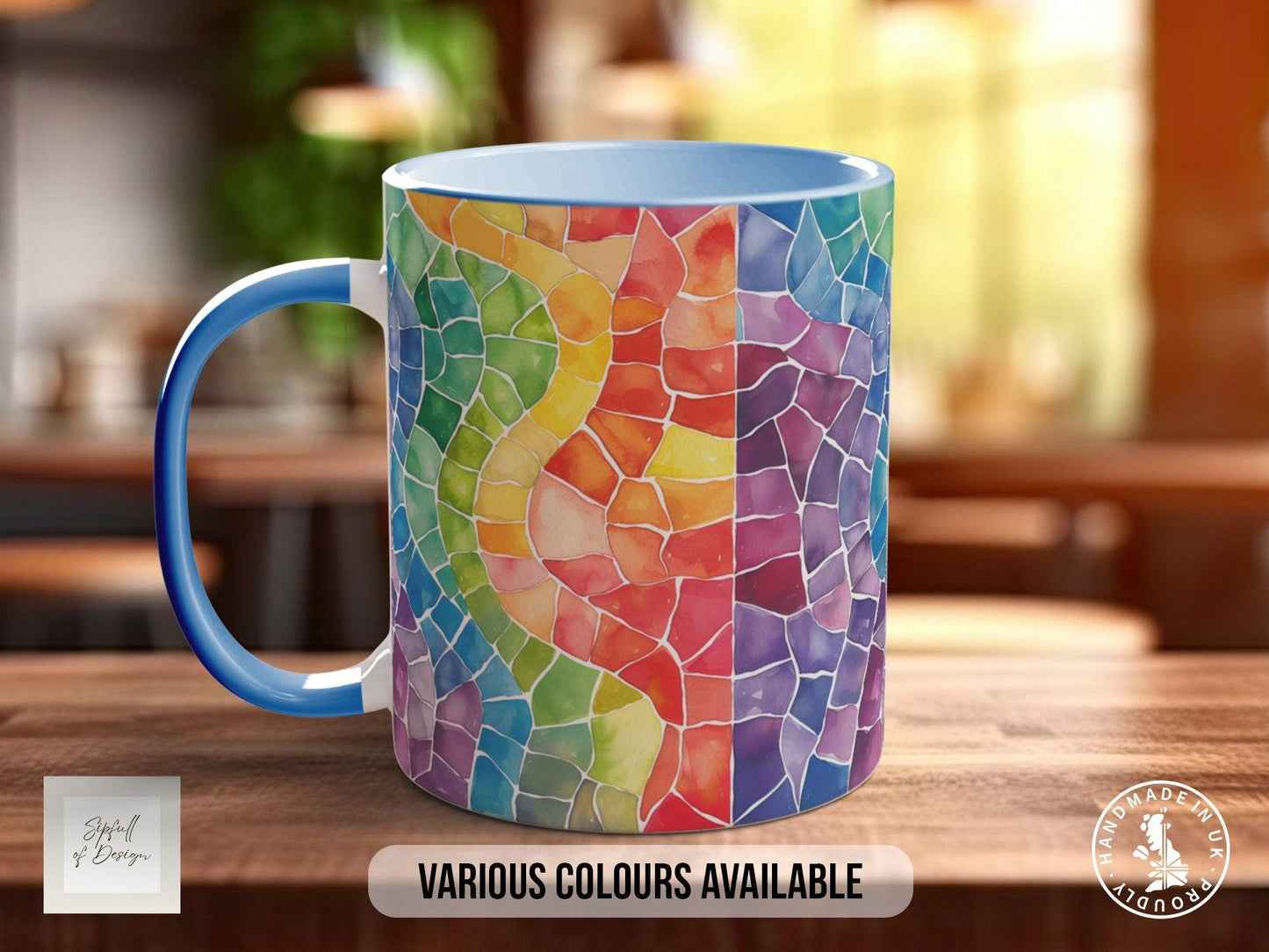 Watercolour Rainbow Stained Glass Pattern Full Wrap Coloured Art Mug - Design 5