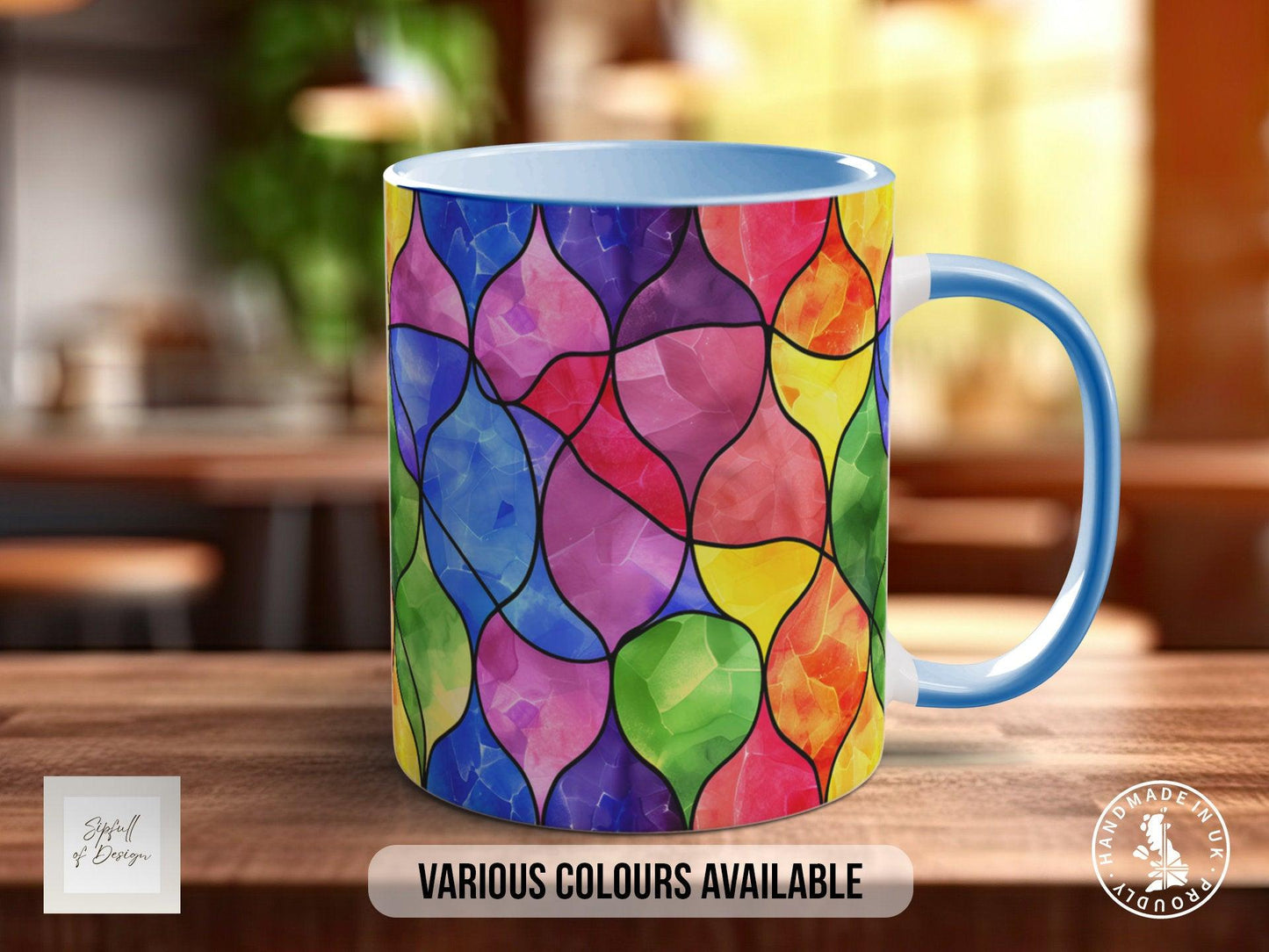 Watercolour Rainbow Stained Glass Pattern Full Wrap Coloured Art Mug - Design 7