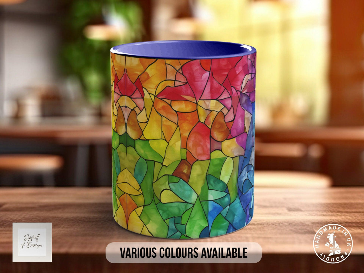 Watercolour Rainbow Stained Glass Pattern Full Wrap Coloured Art Mug - Design 8
