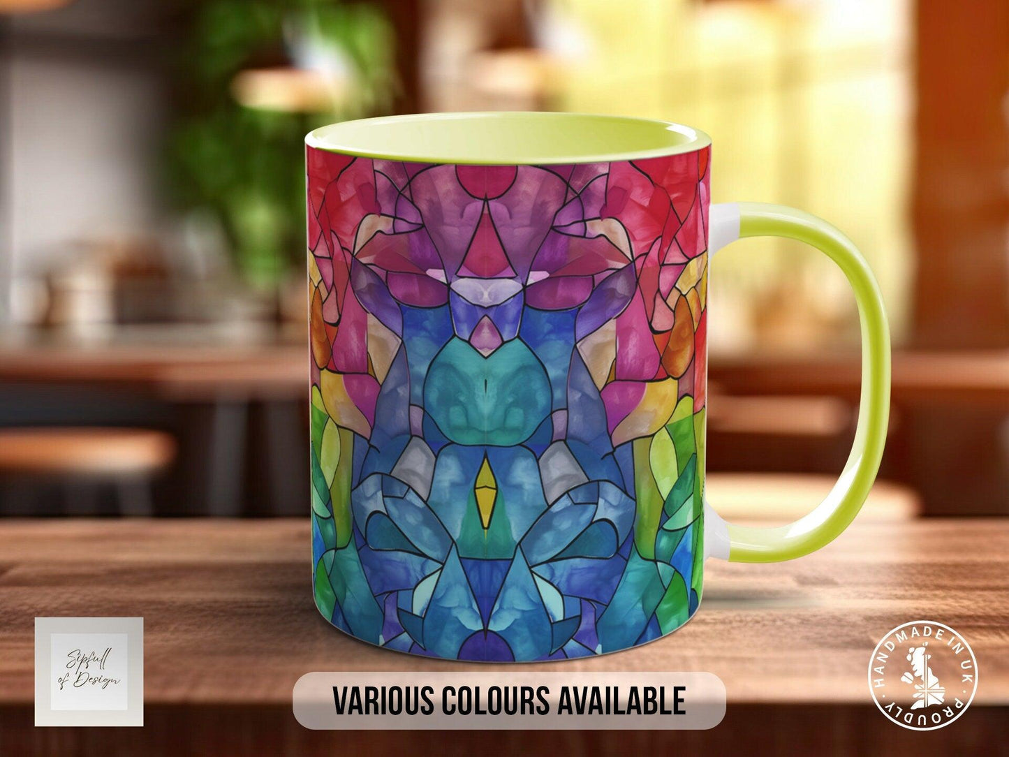 Watercolour Rainbow Stained Glass Pattern Full Wrap Coloured Art Mug - Design 8